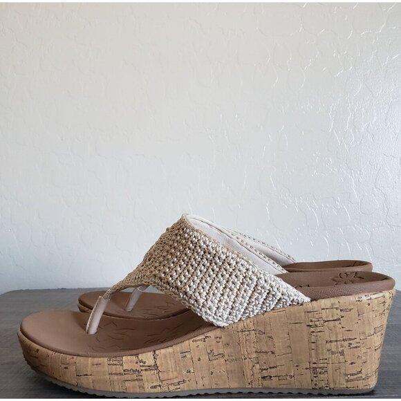 Skechers Crochet Beverlee Fancy Work Wedge Sandals Natural Size Women's 11 Beach - Picture 4 of 10